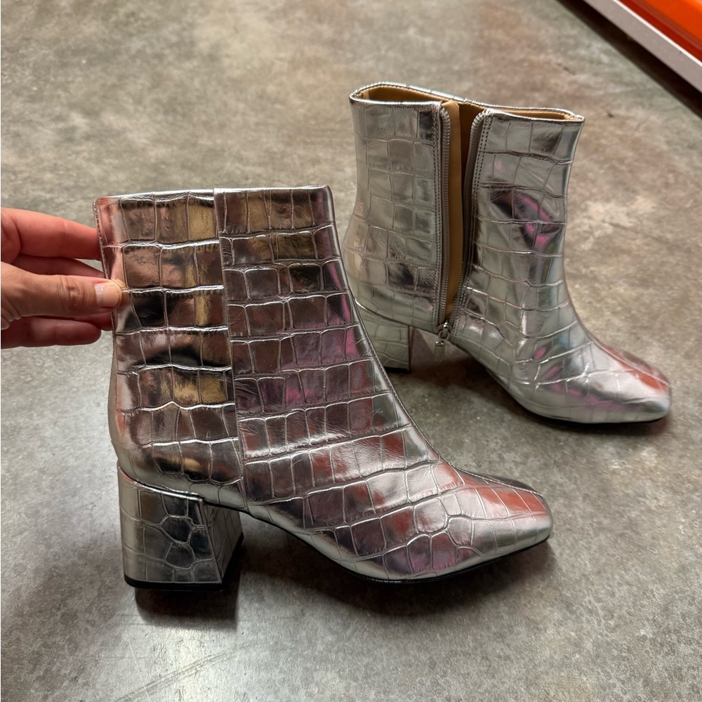 SCHUTZ Metallic Silver Ankle Boots
